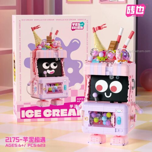 Hộp sản phẩm đồ chơi mô hình Yes Brick 2175, hình ảnh Robot Máy Bán Kem Dễ Thương với 623 chi tiết.