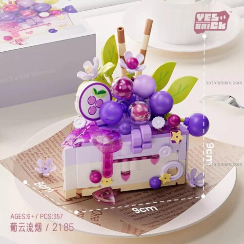 Yes Brick 2185 Bánh Ngọt Mơ Màng bộ lắp ghép, mô hình bánh ngọt chi tiết, 357 mảnh, độ tuổi 6+, màu tím, hồng, vàng, xanh lá, trắng, cam, cho bé gái