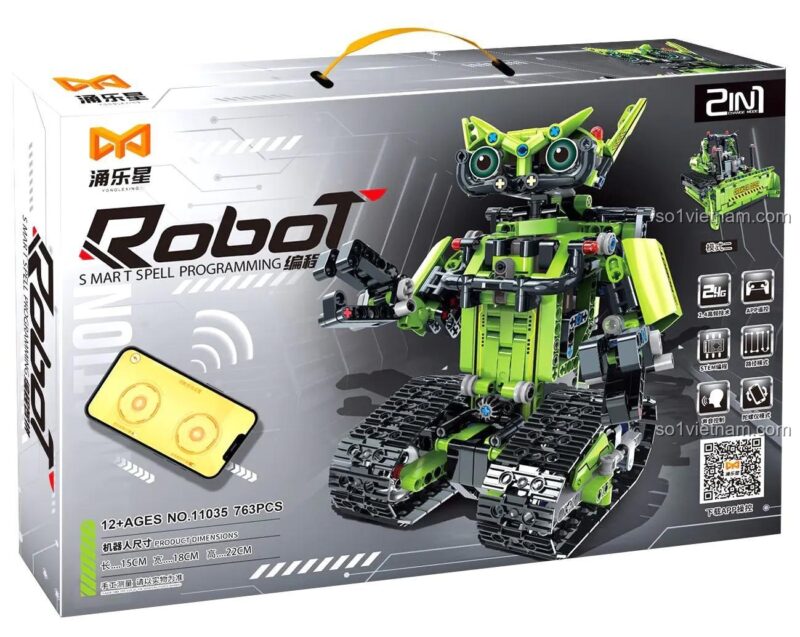 Kích thước chi tiết của hai mô hình Robot và Xe ủi từ bộ lắp ghép Yonglexing 11035.