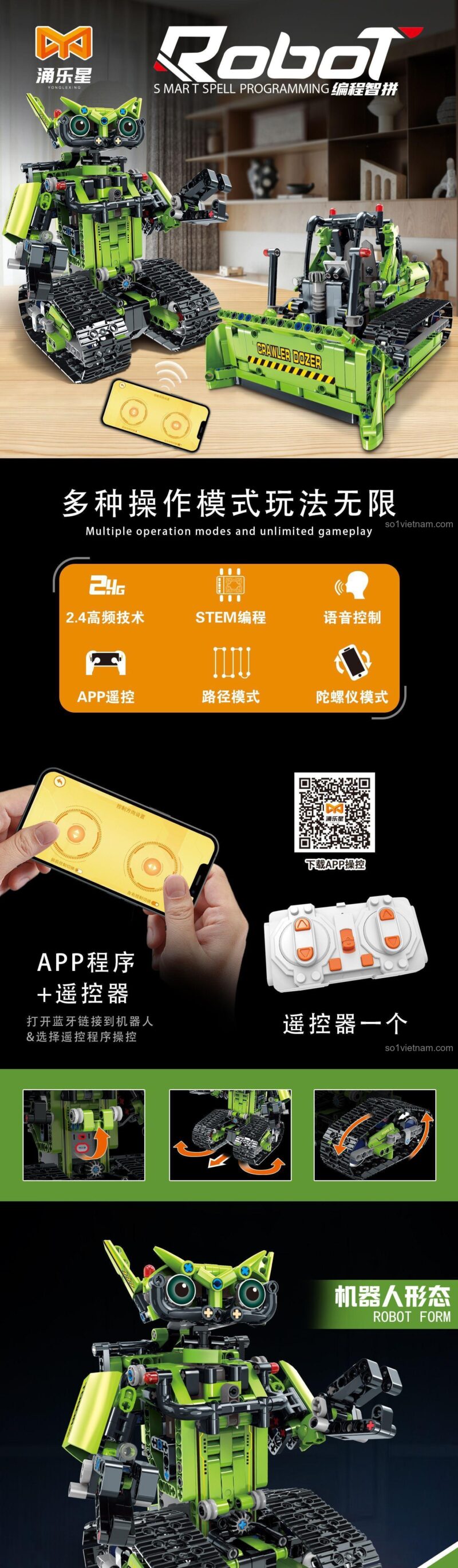 Hộp sản phẩm bộ lắp ghép Robot biến hình 2 trong 1 Yonglexing 11035, món quà công nghệ hấp dẫn cho bé trai.