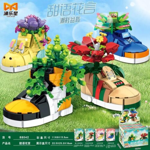 Bộ đồ chơi Yonglexing 88042 Ngôn Ngữ Ngọt Ngào: Giày Thời Trang Chậu Hoa, 4 mẫu giày sneaker sáng tạo, đồ chơi lắp ghép cho bé gái 6 tuổi, chất lượng cao, giá tốt