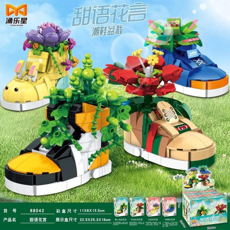 Bộ đồ chơi Yonglexing 88042 Ngôn Ngữ Ngọt Ngào: Giày Thời Trang Chậu Hoa, 4 mẫu giày sneaker sáng tạo, đồ chơi lắp ghép cho bé gái 6 tuổi, chất lượng cao, giá tốt