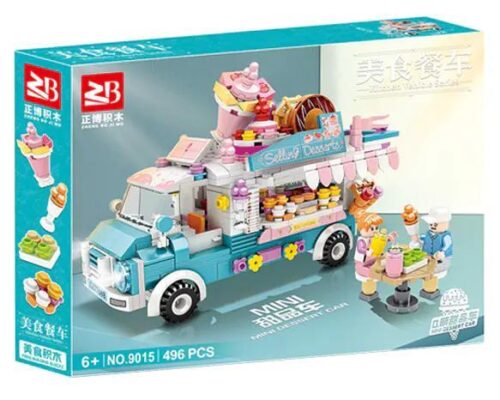 Hộp bộ lắp ghép Xe tải bán đồ ngọt ZB 9015, đồ chơi sáng tạo cho bé gái 6 tuổi, giá rẻ, chất lượng cao.