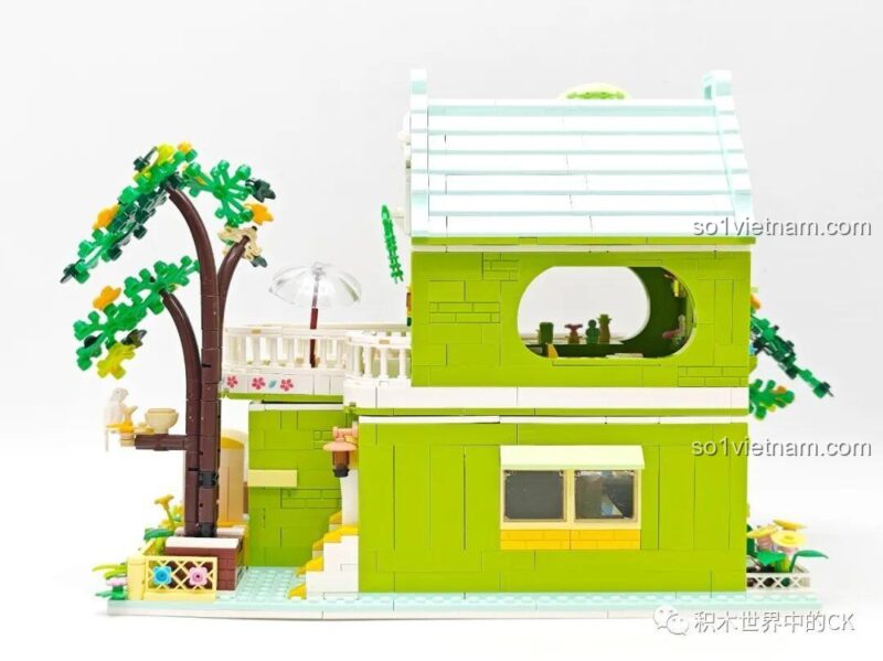 Bộ xếp hình Cửa hàng trà chanh 612003, mô hình hoàn thiện góc trước trái, chi tiết ban công và cây xanh, kích thích sáng tạo, giá tiết kiệm