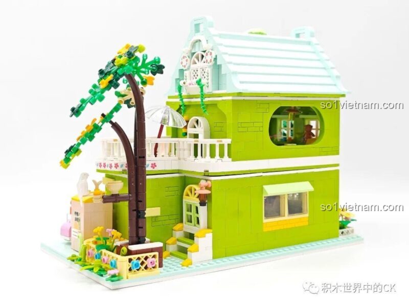 Mô hình cửa hàng trà chanh ZHEGAO 612003 hoàn thiện, góc nhìn chính diện, thiết kế độc đáo, màu sắc tươi sáng, cho bé gái 6 tuổi, giá tốt