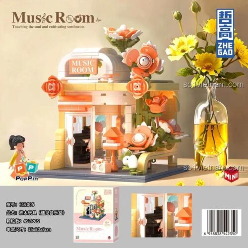 Mô hình Phòng Âm Nhạc ZHEGAO 612005 với minifigure, 497 chi tiết, đồ chơi xây dựng Cửa hàng Âm Nhạc cho bé gái 6 tuổi, chất lượng đảm bảo.