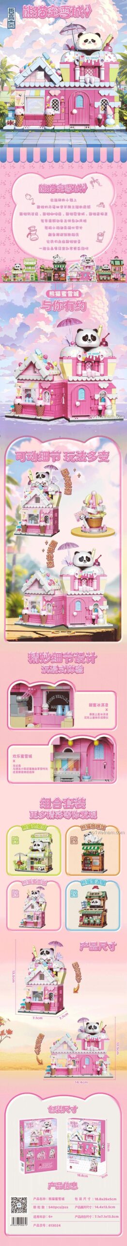 ZHEGAO 613024 Tiệm Trà Sữa Gấu Trúc - Chi tiết lắp ráp và mô hình hoàn thiện