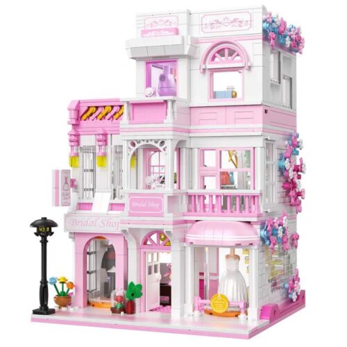 ZHEGAO 613032 Tiệm Bánh Cưới Bộ lắp ghép Mô hình kiến trúc màu hồng trắng cho bé gái 14 tuổi