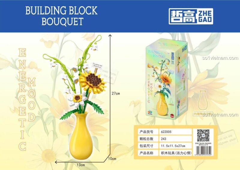 bộ xếp hình 622005 Bó Hoa Tâm Trạng Năng Động, kích thước hộp và mô hình, giá rẻ cho con gái 6 tuổi