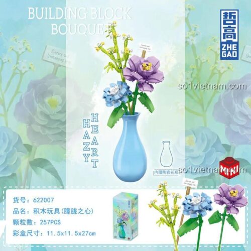 Hộp bộ lắp ghép ZHEGAO 622007 Bó hoa Tình Yêu Mơ Hồ, đồ chơi xếp hình hoa giả 257 mảnh, quà tặng cho con gái 6 tuổi tiết kiệm