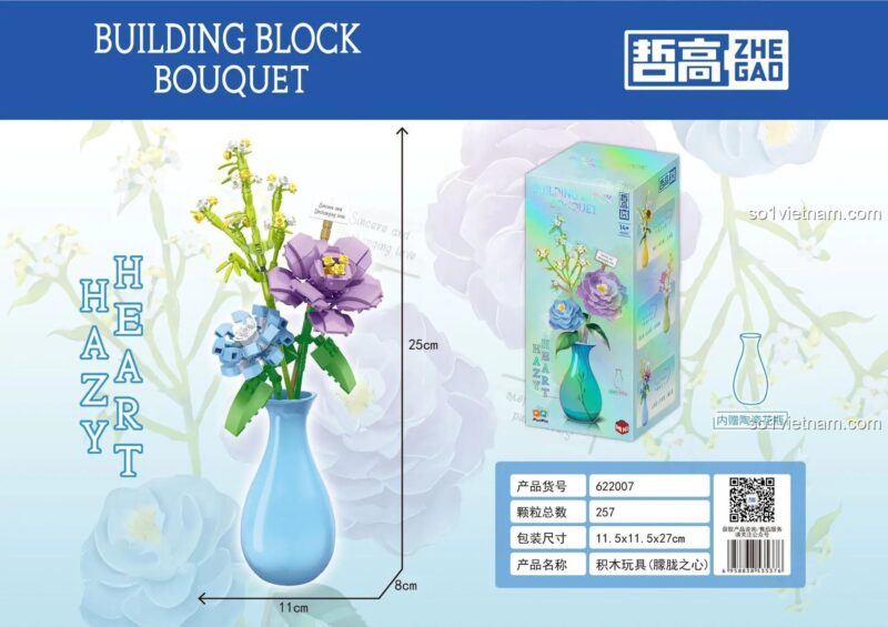 Kích thước bộ lắp ráp ZHEGAO 622007 Bó hoa Tình Yêu Mơ Hồ, mô hình hoa giả 257 chi tiết, đồ chơi phát triển trí tuệ cho bé gái 6 tuổi giá bình dân