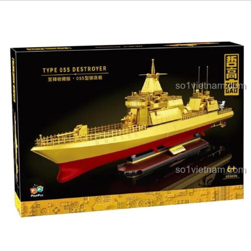 Hộp bộ đồ chơi ZHEGAO 653006 Tàu khu trục Type 055 phiên bản vàng, mô hình lắp ráp tàu chiến cho bé trai 6 tuổi, giá rẻ