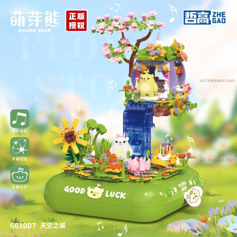 Chi tiết âm thanh của Mô hình Hộp nhạc "Mây Hồng" - Bộ lắp ghép "Dooro Bear" ZHEGAO 661007, đồ chơi lắp ghép, đồ chơi giáo dục, 970 mảnh, có đèn LED và âm thanh, cho bé gái 6 tuổi