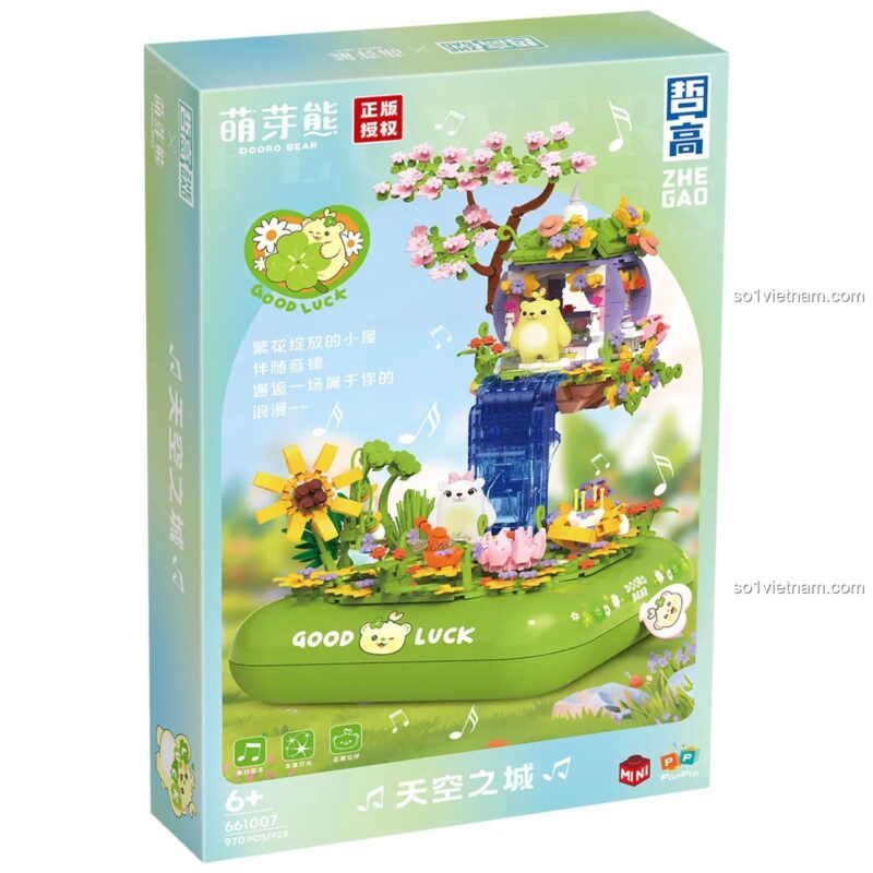 Hộp sản phẩm Mô hình Hộp nhạc "Mây Hồng" - Bộ lắp ghép "Dooro Bear" ZHEGAO 661007, đồ chơi lắp ghép, đồ chơi giáo dục, 970 mảnh, có đèn LED và âm thanh, cho bé gái 6 tuổi