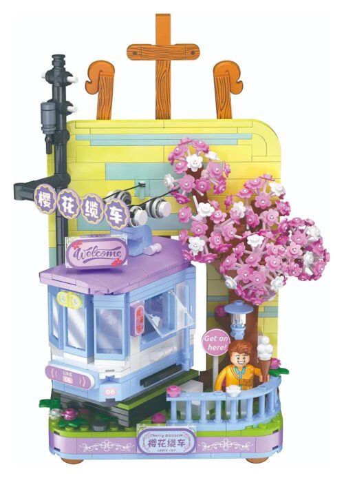 ZHEGAO 662019 Vòng quay cảnh hoa anh đào bộ lắp ghép đồ chơi mô hình, 755 mảnh, độ tuổi 6+, màu hồng tím vàng xanh dương trắng, phù hợp bé gái, mô hình cảnh quan Nhật Bản, kích thước mô hình 18x13x17cm, kích thước hộp 25x20x8cm