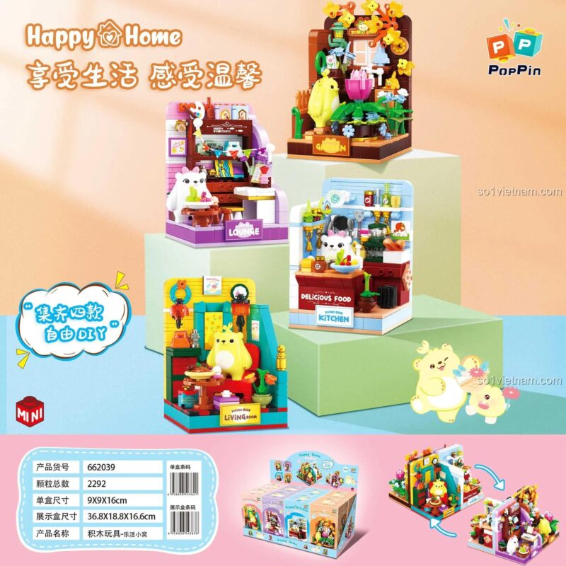 Poster giới thiệu bộ xếp hình ZHEGAO 662039 Gấu Mầm với 2292 mảnh ghép mini.
