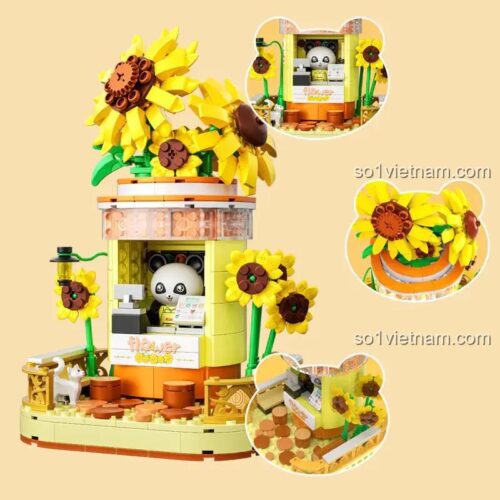 Mô hình lắp ráp ZHEGAO 663012-2 Cửa hàng hoa gấu trúc Hướng dương, đồ chơi lắp ghép chi tiết cao, phù hợp thanh niên 14 tuổi, chất lượng đảm bảo.
