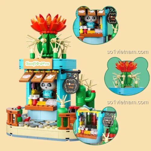 Bộ xếp hình Cửa hàng hoa mini ZHEGAO 663012-3, đồ chơi xây dựng Mô hình xương rồng chi tiết, đồ chơi xây dựng sáng tạo cho bé gái 14 tuổi.
