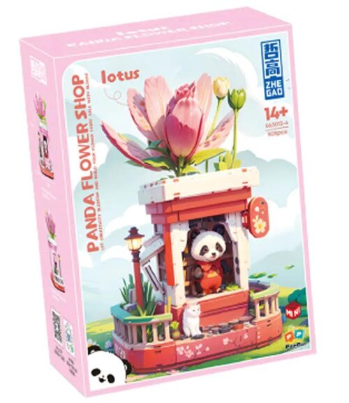Hộp bộ lắp ghép Cửa hàng hoa gấu trúc ZHEGAO 663012-4 với mô hình hoa sen tinh xảo, màu hồng dịu nhẹ, phù hợp con gái 14 tuổi, giá tốt.