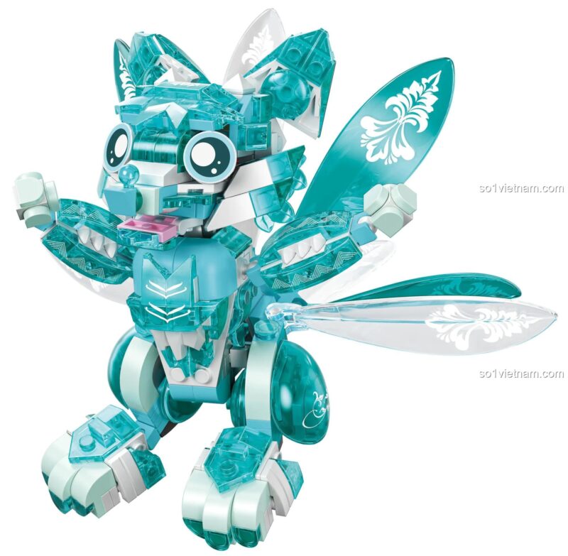 Mô hình Cửu Vĩ Hồ Nine-Tailed Fox từ bộ lắp ghép ZHEGAO 663503 Thần Thú Kế Hoạch, đồ chơi xếp hình cho bé 6 tuổi, chi tiết cao, màu xanh trắng