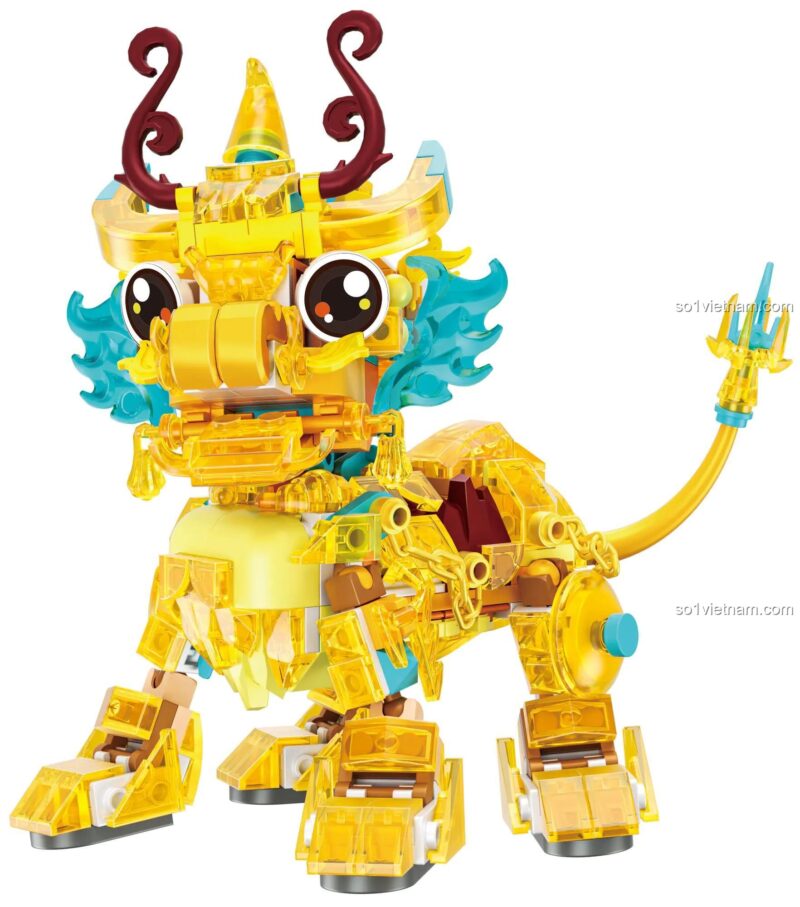 Mô hình Kỳ Lân Lucky Kirin từ bộ lắp ghép ZHEGAO 663503 Thần Thú Kế Hoạch, đồ chơi xếp hình cho bé 6 tuổi, chi tiết cao, màu vàng
