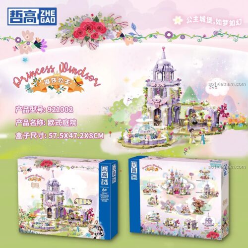 đồ chơi lắp ghép ZHEGAO 921002 Sân vườn Châu Âu, chi tiết hộp sản phẩm với kích thước, số mảnh ghép cho bé gái 6 tuổi, giá rẻ
