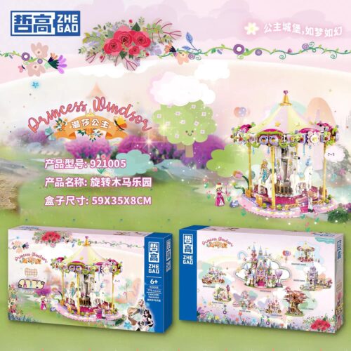 bộ lắp ghép Vòng quay ngựa gỗ Công chúa Windsor ZHEGAO 921005 giá tốt cho bé gái 6 tuổi, hộp đồ chơi xếp hình Thiên đường cổ tích