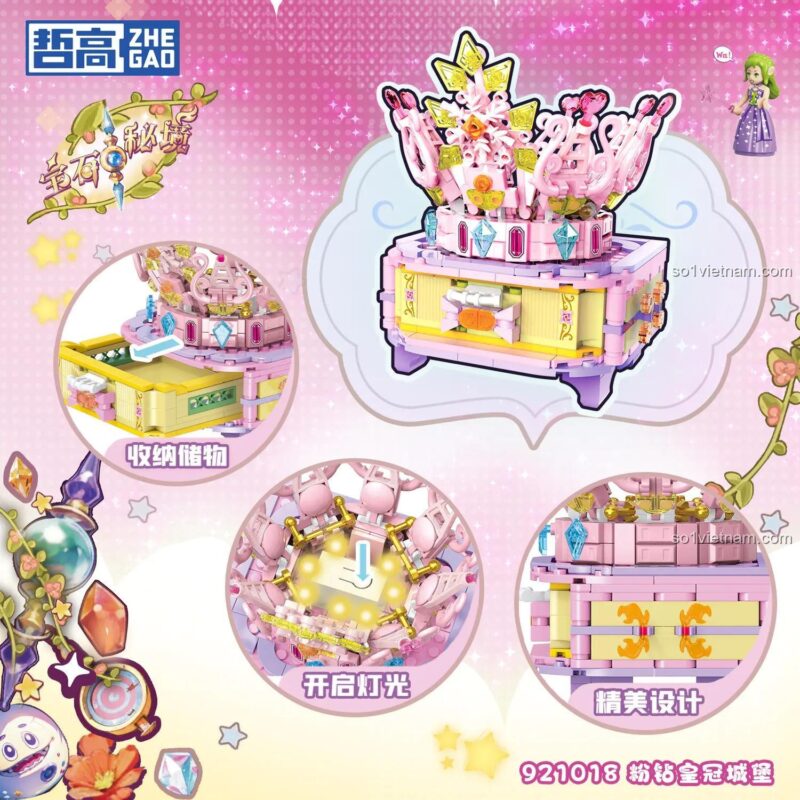 Tính năng đặc biệt Hộp trang sức công chúa đá quý ZHEGAO 921018 bộ lắp ghép 405 mảnh cho bé gái 6 tuổi