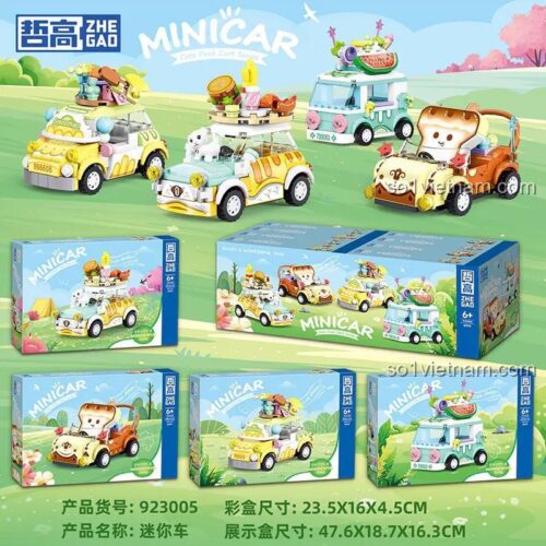 ZHEGAO 923005 đồ chơi mô hình 923005, bộ xếp hình Xe Bán Hàng Mini, bộ 4 xe đồ ăn mini cho bé gái 6 tuổi, giá tiết kiệm
