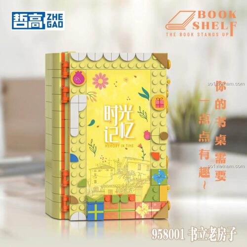 Hình ảnh hộp sản phẩm đồ chơi mô hình Ngôi Nhà Cổ ZHEGAO 958001, thể hiện rõ thương hiệu, số mảnh 882 và độ tuổi 6+, một lựa chọn giá rẻ.