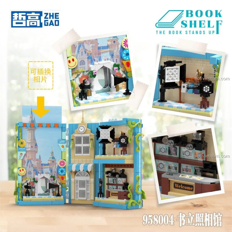 Chi tiết bên trong đồ chơi mô hình ZHEGAO Tiệm Chụp Ảnh, có thể thay đổi phông nền, chất lượng cao.