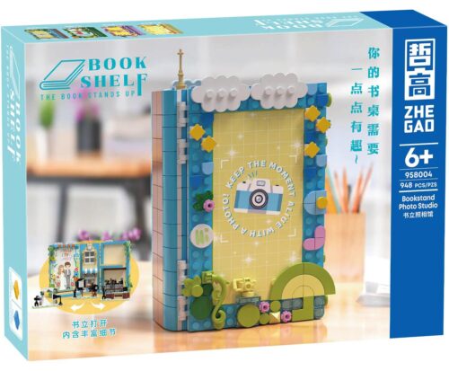 Hộp sản phẩm bộ lắp ghép ZHEGAO 958004 Chặn Sách Tiệm Chụp Ảnh, đồ chơi sáng tạo giá rẻ cho bé gái 6 tuổi.