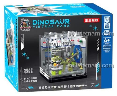 Hộp sản phẩm đồ chơi mô hình Phòng Thí Nghiệm Khủng Long 971013 của ZHEGAO, món quà hấp dẫn cho bé trai.