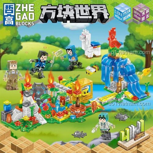 Mô hình đồ chơi mô hình Minecraft ZHEGAO 981003 sau khi lắp ráp, Thế Giới Khối Vuông ZHEGAO sáng tạo cho bé trai.