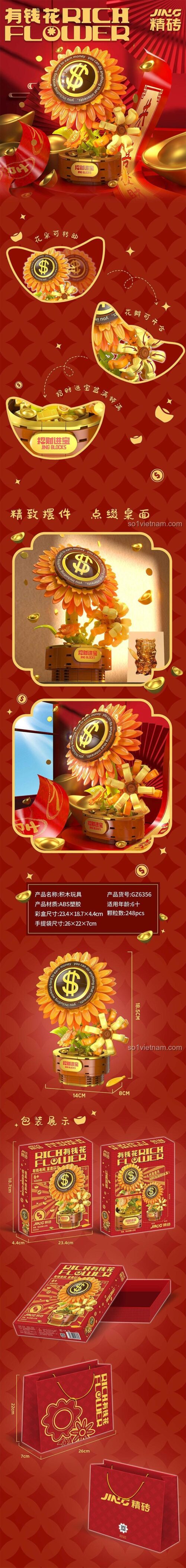 Mô hình Hoa Tiền Tài ZHEGAO GZ6356 đã lắp ráp, đồ chơi mô hình Chậu Hoa Hướng Dương Tiền Tài, chi tiết cao, chất lượng tốt.