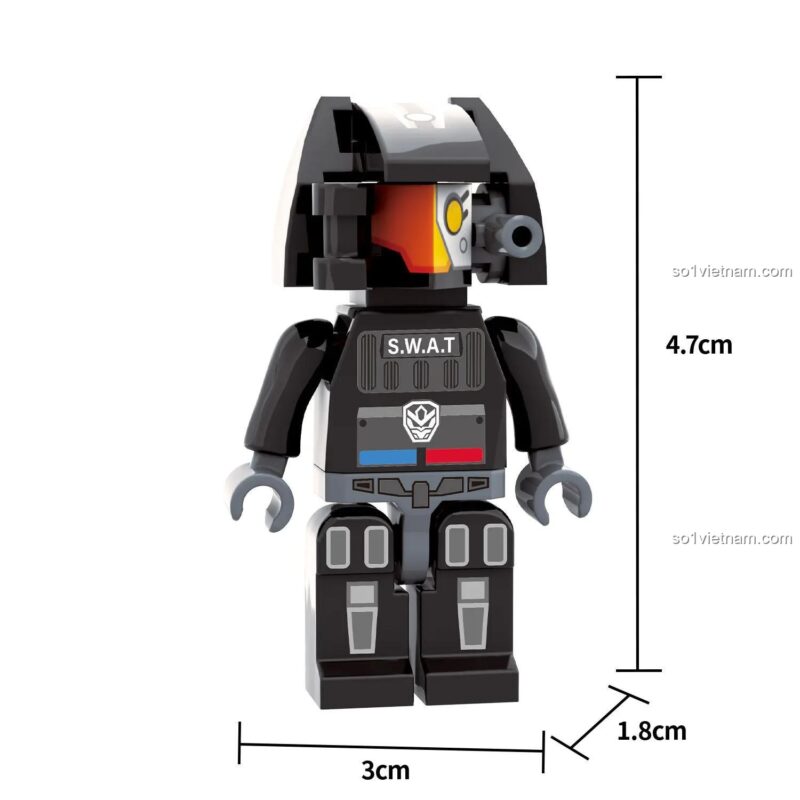 Mô hình robot Carbot ZHEGAO KB2008 SWAT màu đen, kích thước 4.7cm, đồ chơi lắp ghép cho bé trai 6 tuổi, sưu tầm độc đáo.