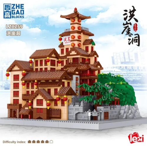 Bộ lắp ghép Hồng Nhai Động ZHEGAO LZ8259, mô hình kiến trúc Trùng Khánh chi tiết cao cho người lớn và thanh niên 14 tuổi, giá rẻ.