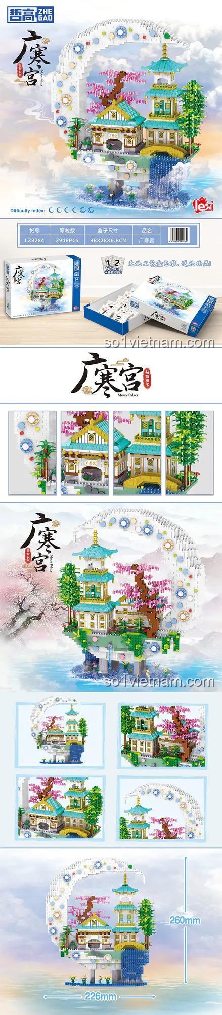 Chi tiết mô hình Cung Trăng ZHEGAO 8284, bộ xếp hình 2946 mảnh tinh xảo, quà tặng ý nghĩa cho bé gái.