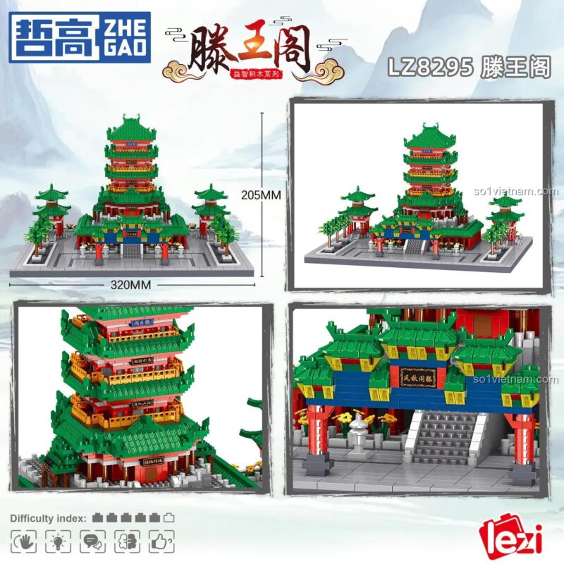 Kích thước bộ lắp ghép ZHEGAO LZ8295 Tengwang Pavilion