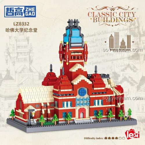 Đồ chơi mô hình Kiến trúc Đại Học Harvard ZHEGAO LZ8332, bộ lắp ghép 3210 mảnh, mô hình Classic City Buildings, đồ chơi xây dựng cho bé trai bé gái