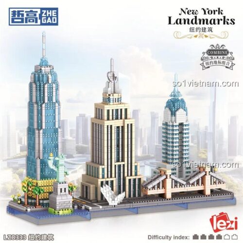 Hộp đồ chơi lắp ghép ZHEGAO, mô hình địa danh New York cho con trai con gái 6 tuổi, chất lượng cao