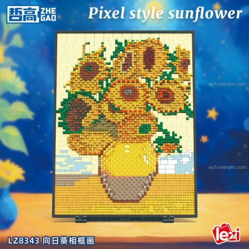 Pixel Style Sunflower ZHEGAO LZ8343, Tranh ghép nghệ thuật Van Gogh, Tranh ghép mosaic hoa hướng dương, Tranh ghép pixel hoa hướng dương, Đồ chơi xếp hình 3504 mảnh, Tranh ghép trang trí nhà cửa