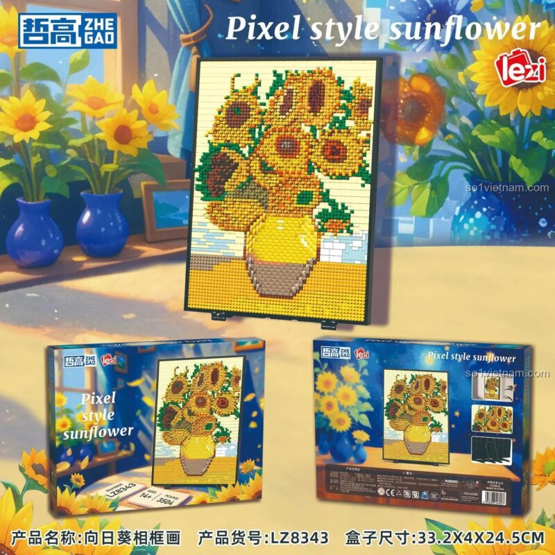 Hộp Tranh Ghép Pixel Hoa Hướng Dương ZHEGAO LZ8343, Bộ xếp hình 3504 mảnh, Tranh ghép nghệ thuật, Đồ chơi sáng tạo cho bé 6 tuổi