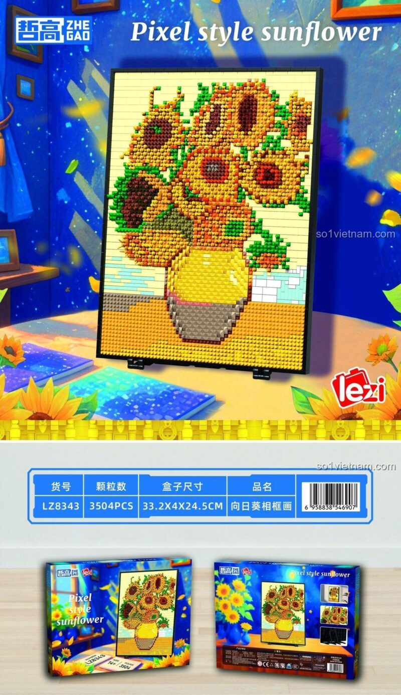 Chi tiết Tranh Ghép Pixel Hoa Hướng Dương ZHEGAO LZ8343, Mảnh ghép pixel, Tranh ghép mosaic, Đồ chơi xếp hình 3504 mảnh