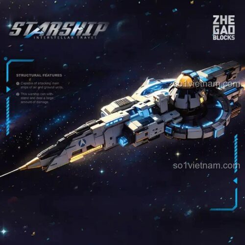Mô hình đồ chơi ZHEGAO QJ5472 Tàu chiến không gian Starship với thiết kế chi tiết, chất lượng cao.