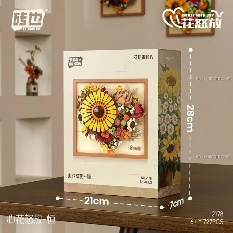 Kích thước hộp bộ lắp ghép Tranh hoa 3D 2178, cao 28cm, rộng 21cm, món quà tặng sang trọng.