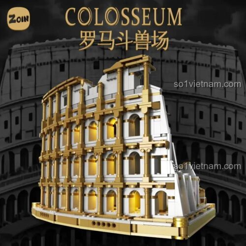 Mặt trước của đồ chơi mô hình Đấu trường Colosseum Zoin GK201, thể hiện chi tiết kiến trúc La Mã cổ đại, một lựa chọn tuyệt vời thay thế LEGO®.