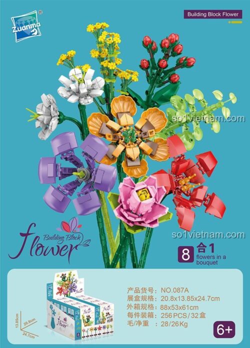 Hộp đồ chơi lắp ráp Zuanma 087A Hoa Xếp Hình 8 trong 1 cho bé gái 6 tuổi