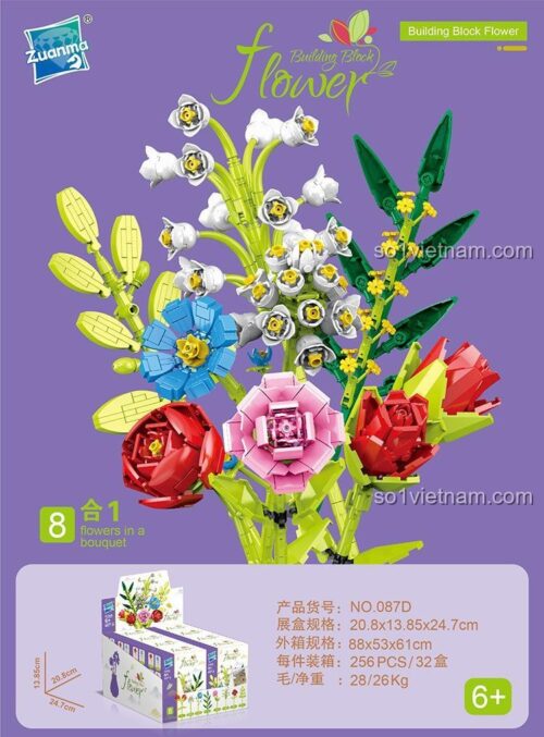 Hộp bộ đồ chơi Zuanma 087D Bó Hoa Xếp Hình 8 trong 1 chất lượng cao cho bé gái 6 tuổi