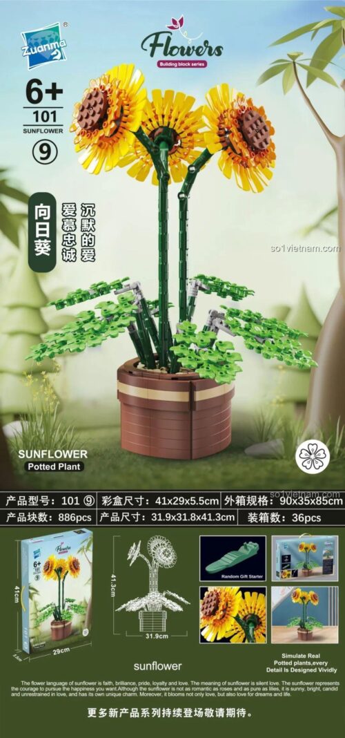 Mô hình hoa hướng dương lắp ghép từ bộ Zuanma 101-9